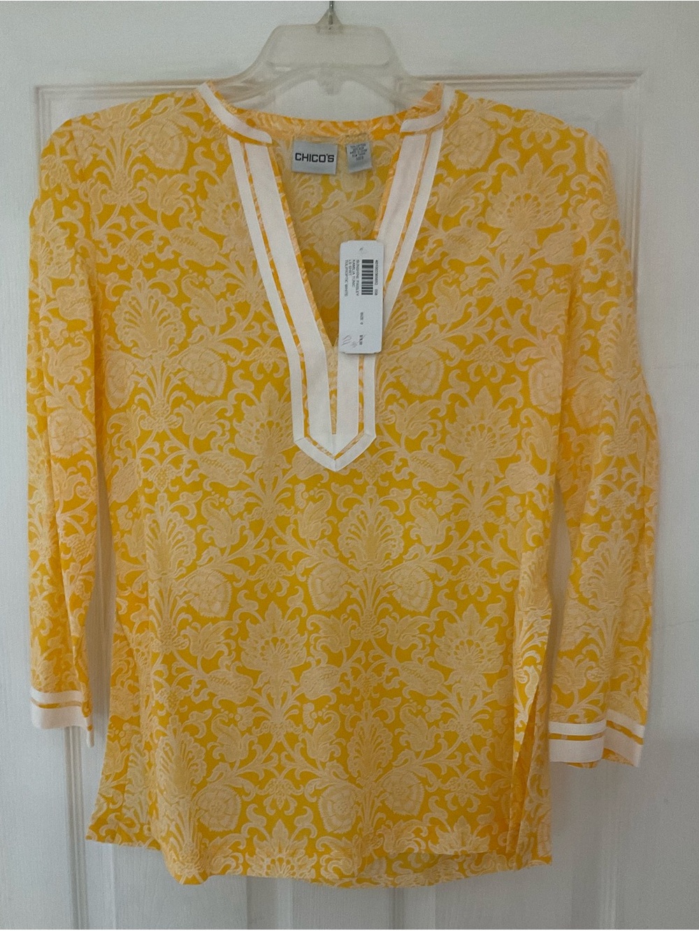 Chico's Yellow & White Floral Split-Neck Tunic